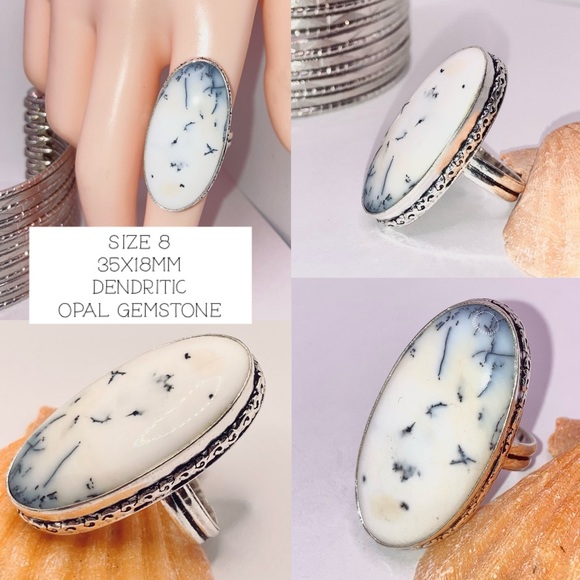 Sweet Dendritic Opal Gemstone Chunky Handmade Ring - Picture 2 of 5